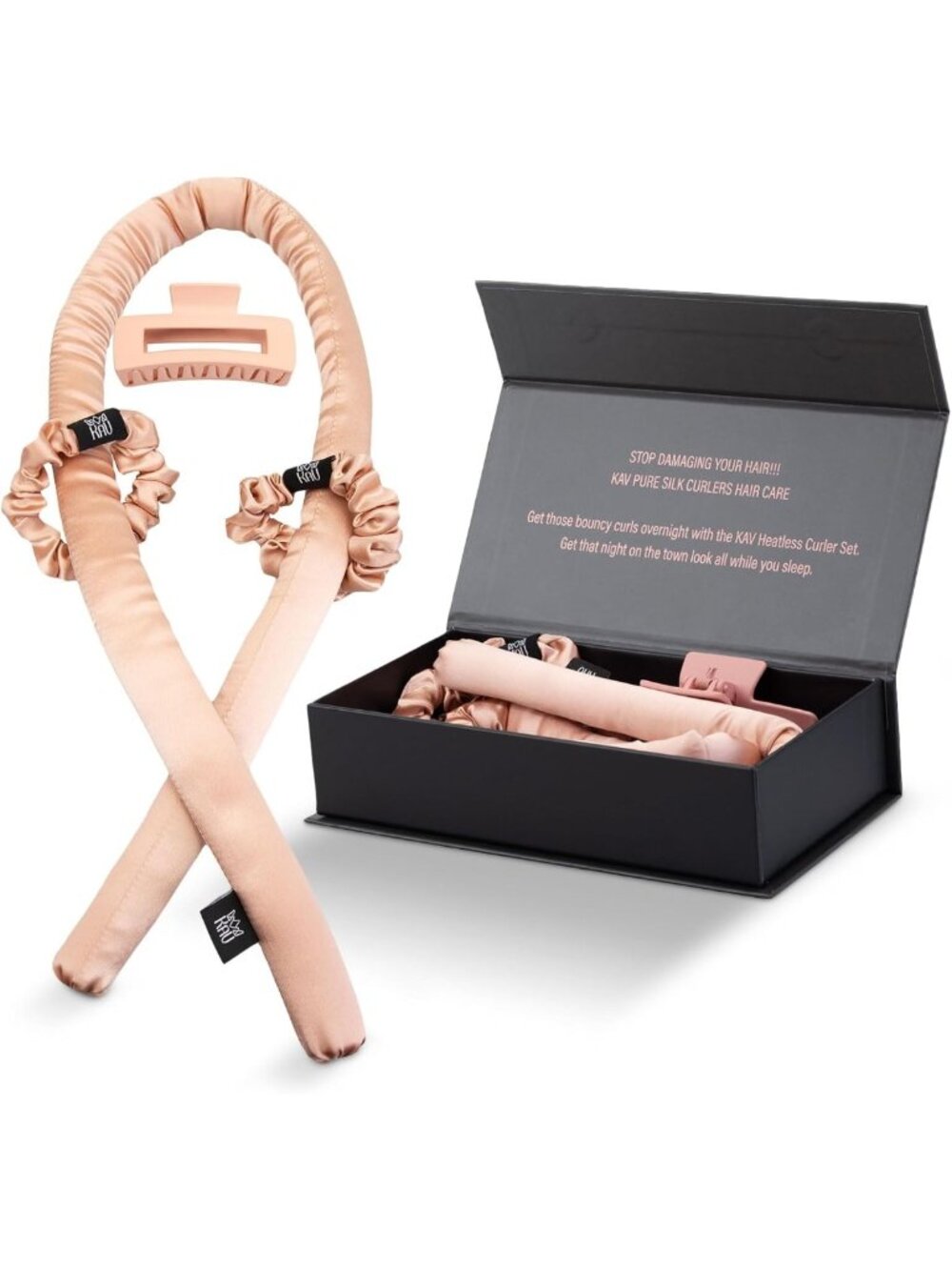 Heatless Curling Rod Set - Mulberry Silk Hair Rollers for Effortless Curls, Rose